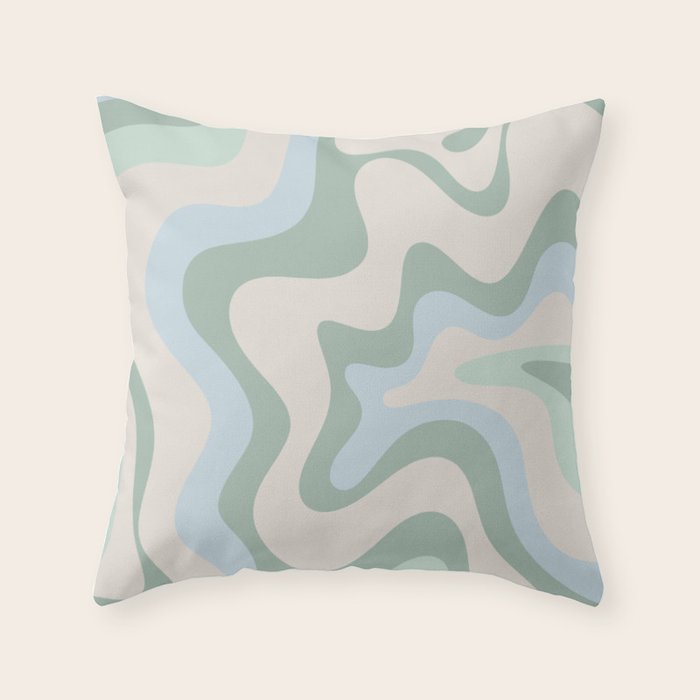 Retro Liquid Swirl Abstract Pattern Celadon Green Baby Blue Beige Throw Pillow Gallery Image 1