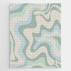Retro Liquid Swirl Abstract Pattern Celadon Green Baby Blue Beige Jigsaw Puzzle Gallery Image 1