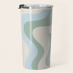 Retro Liquid Swirl Abstract Pattern Celadon Green Baby Blue Beige Travel Mug Gallery Image 3