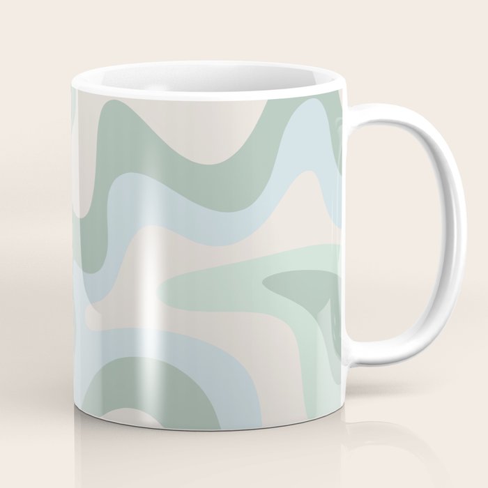 Retro Liquid Swirl Abstract Pattern Celadon Green Baby Blue Beige Coffee Mug Gallery Image 1