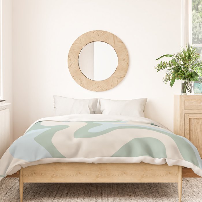Retro Liquid Swirl Abstract Pattern Celadon Green Baby Blue Beige Duvet Cover Gallery Image 3