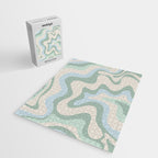 Retro Liquid Swirl Abstract Pattern Celadon Green Baby Blue Beige Jigsaw Puzzle Gallery Image 2
