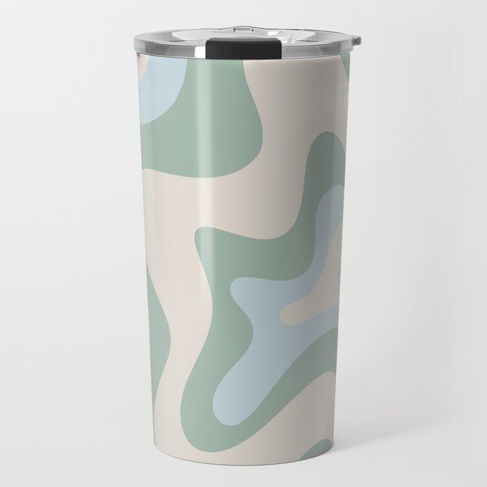 Retro Liquid Swirl Abstract Pattern Celadon Green Baby Blue Beige Travel Mug Gallery Image 1