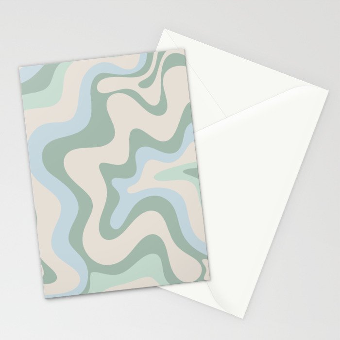 Retro Liquid Swirl Abstract Pattern Celadon Green Baby Blue Beige Stationery Card Gallery Image 2