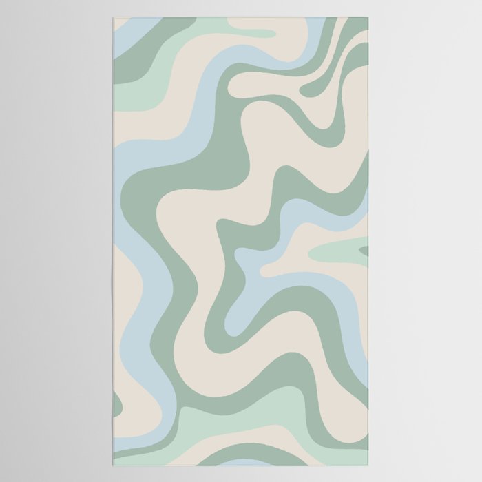 Retro Liquid Swirl Abstract Pattern Celadon Green Baby Blue Beige Tablecloth Gallery Image 2