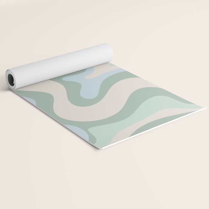 Retro Liquid Swirl Abstract Pattern Celadon Green Baby Blue Beige Yoga Mat Gallery Image 2