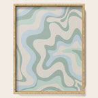 Retro Liquid Swirl Abstract Pattern Celadon Green Baby Blue Beige Serving Tray Gallery Image 1