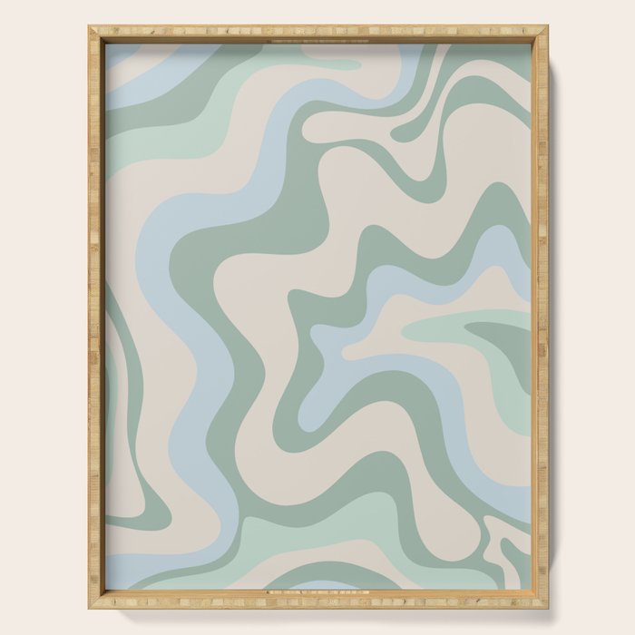 Retro Liquid Swirl Abstract Pattern Celadon Green Baby Blue Beige Serving Tray Gallery Image 1