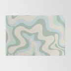 Retro Liquid Swirl Abstract Pattern Celadon Green Baby Blue Beige Rug Gallery Image 2