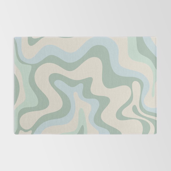 Retro Liquid Swirl Abstract Pattern Celadon Green Baby Blue Beige Rug Gallery Image 2