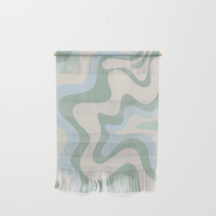 Retro Liquid Swirl Abstract Pattern Celadon Green Baby Blue Beige Wall Hanging Gallery Image 1