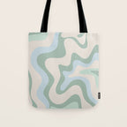 Retro Liquid Swirl Abstract Pattern Celadon Green Baby Blue Beige Tote Bag Gallery Image 1