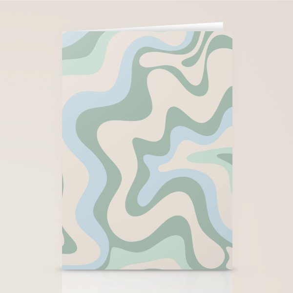 Retro Liquid Swirl Abstract Pattern Celadon Green Baby Blue Beige Stationery Card Gallery Image 1