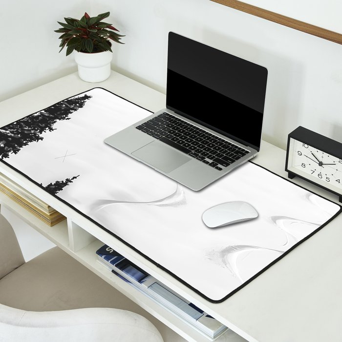 Backcountry Skier // Fresh Powder Snow Mountain Ski Landscape Black and White Photography Vibes Desk Mat Gallery Image 2