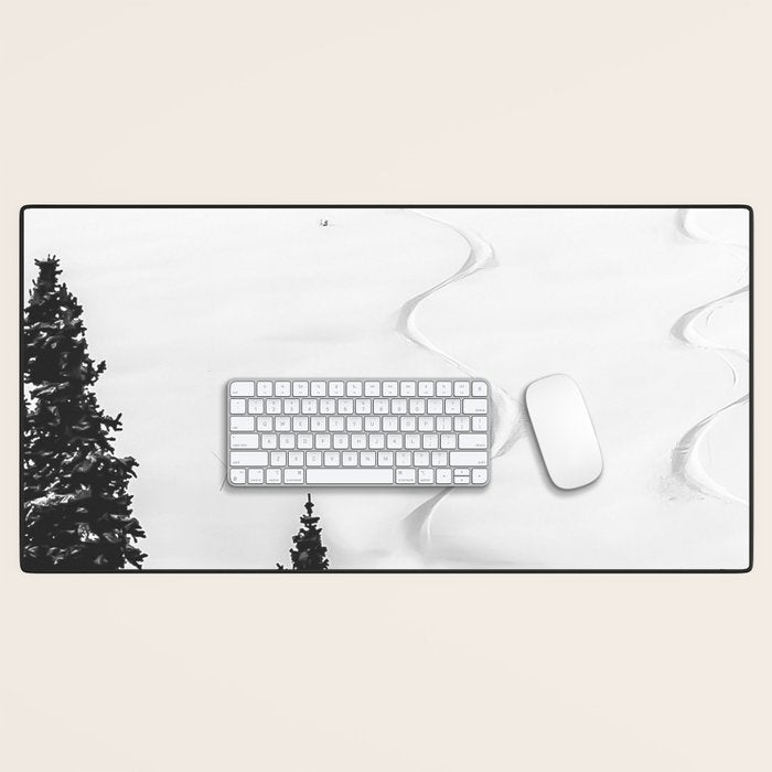 Backcountry Skier // Fresh Powder Snow Mountain Ski Landscape Black and White Photography Vibes Desk Mat Gallery Image 1