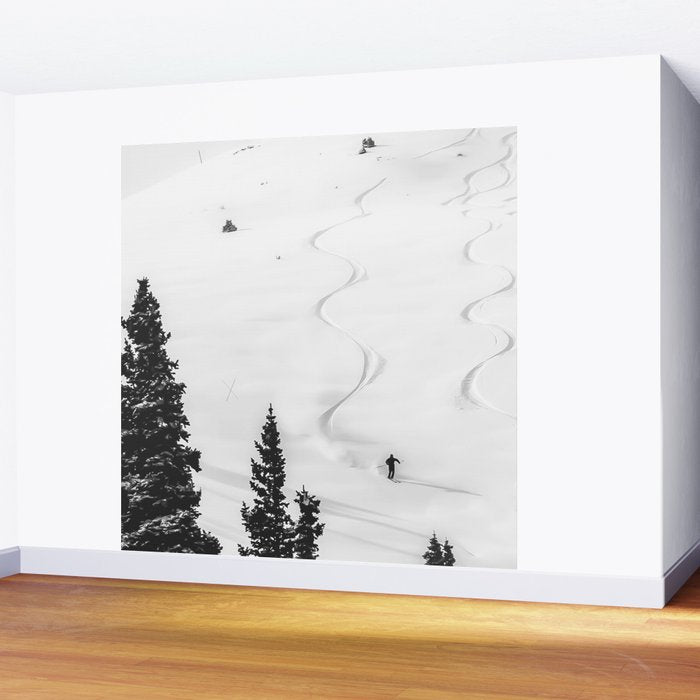 Backcountry Skier // Fresh Powder Snow Mountain Ski Landscape Black and White Photography Vibes Wall Mural Gallery Image 2