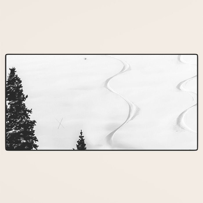 Backcountry Skier // Fresh Powder Snow Mountain Ski Landscape Black and White Photography Vibes Desk Mat Gallery Image 3
