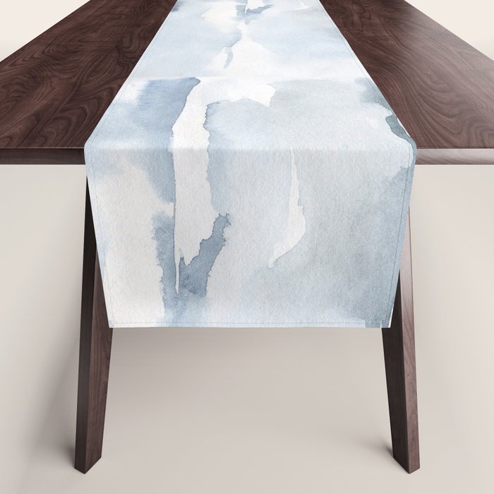 Pastel blue gray abstract watercolor brushstrokes stripes pattern Table Runner Gallery Image 1