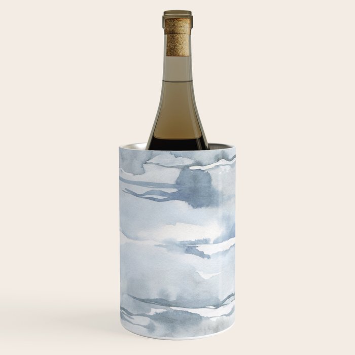 Pastel blue gray abstract watercolor brushstrokes stripes pattern Wine Chiller Gallery Image 1