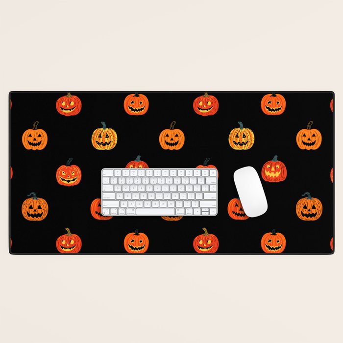 Halloween jack o lantern pumpkin art pattern Desk Mat Gallery Image 1