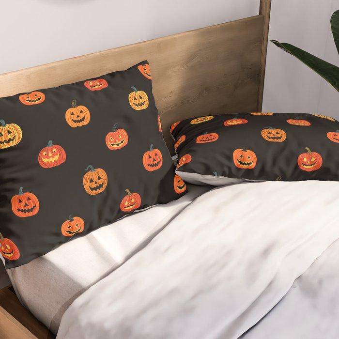 Halloween jack o lantern pumpkin art pattern Pillow Sham Gallery Image 2
