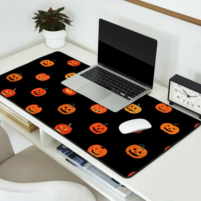 Halloween jack o lantern pumpkin art pattern Desk Mat Gallery Image 2