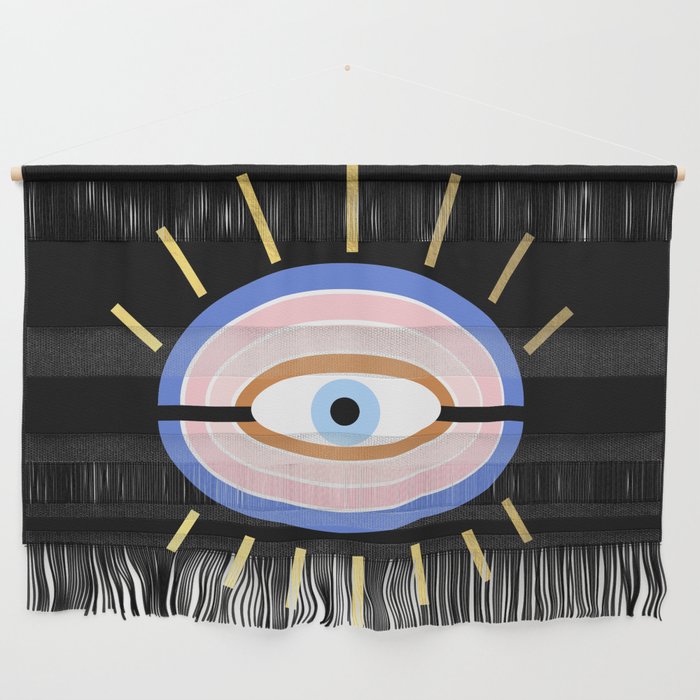 Retro evil eye - black & gold Wall Hanging Gallery Image 1