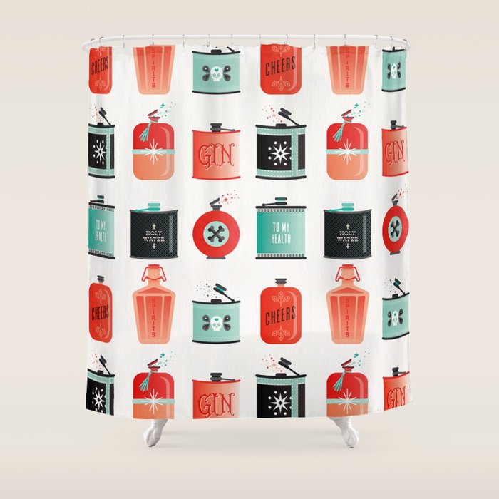 Flask Collection - Red & Turquoise Palette Shower Curtain Gallery Image 1