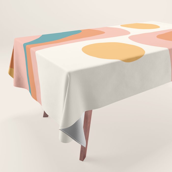 Abstract Wavy Rainbow and Sun Pattern in retro theme Tablecloth Gallery Image 1