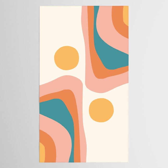 Abstract Wavy Rainbow and Sun Pattern in retro theme Tablecloth Gallery Image 2