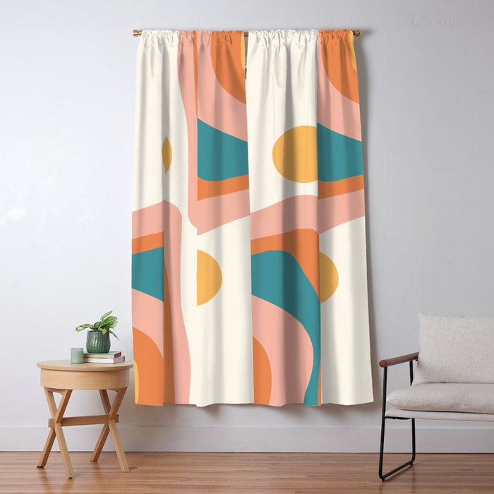Abstract Wavy Rainbow and Sun Pattern in retro theme Window Curtain Gallery Image 5