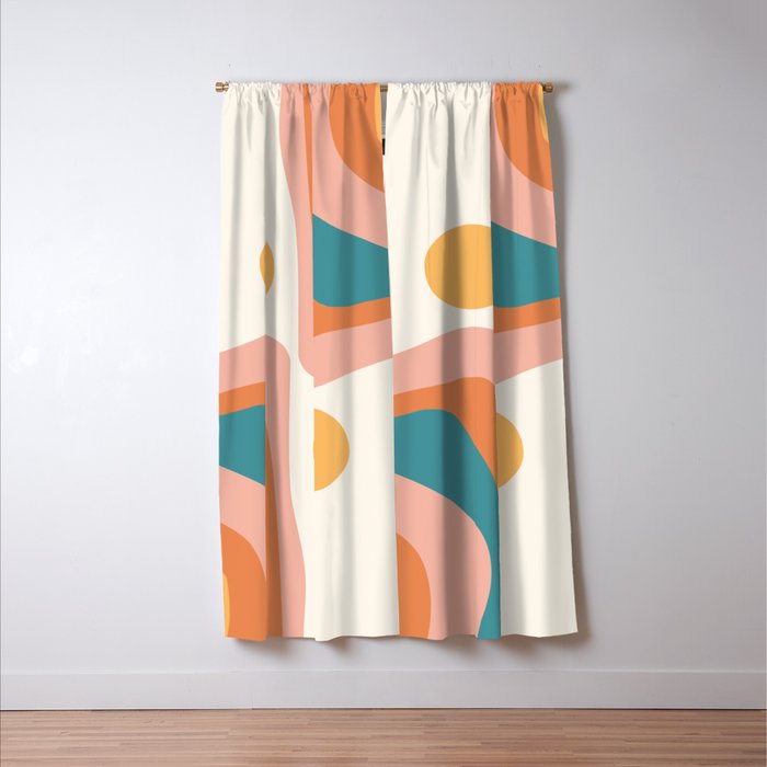Abstract Wavy Rainbow and Sun Pattern in retro theme Window Curtain Gallery Image 3