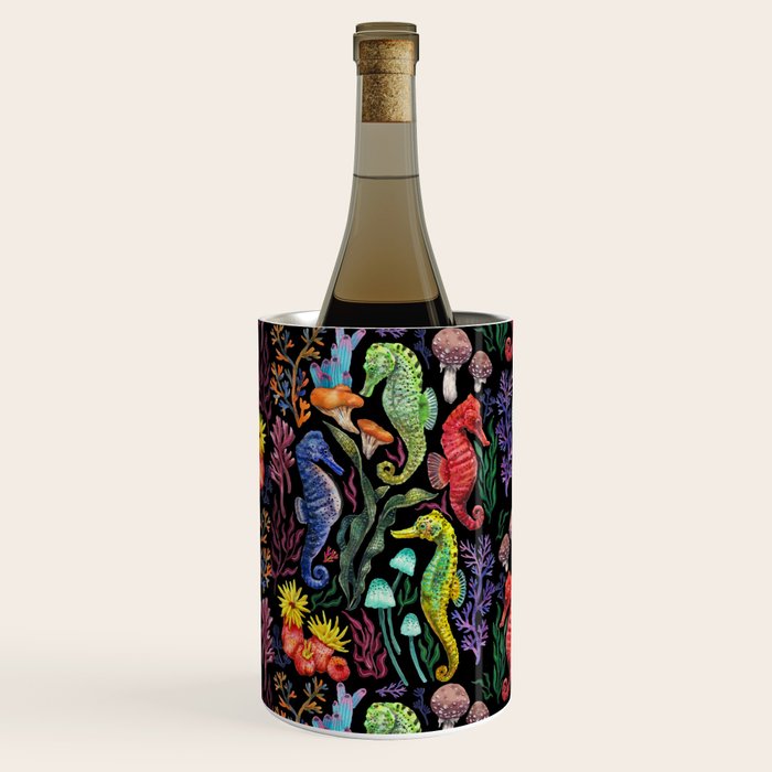 Undersea seahorsesï¼mushrooms and corals- black Wine Chiller Gallery Image 1