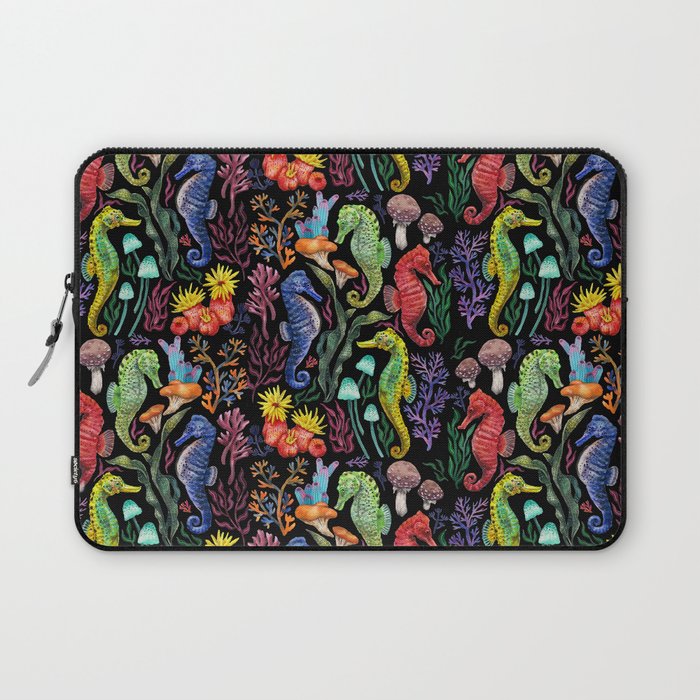 Undersea seahorsesï¼mushrooms and corals- black Laptop Sleeve Gallery Image 1
