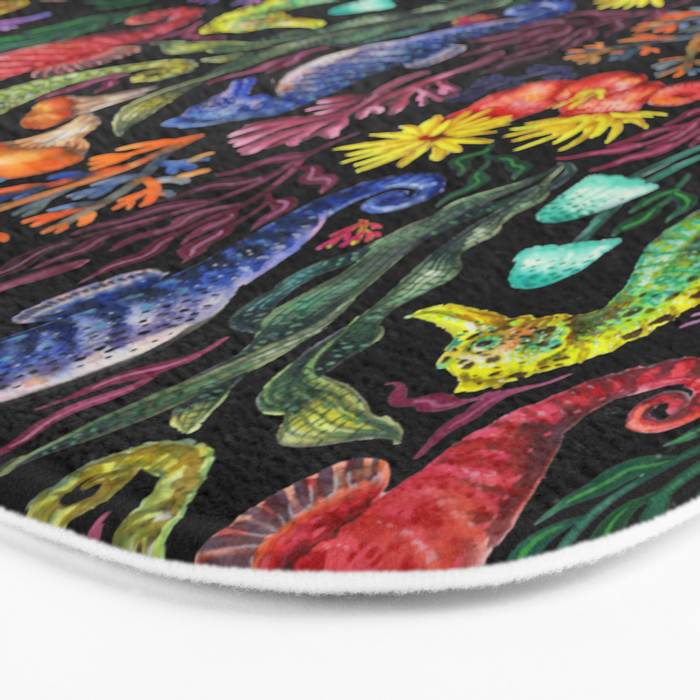 Undersea seahorsesï¼mushrooms and corals- black Bath Mat Gallery Image 3