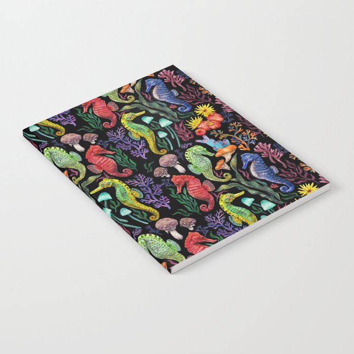 Undersea seahorsesï¼mushrooms and corals- black Notebook Gallery Image 1