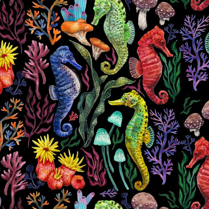 Undersea seahorsesï¼mushrooms and corals- black Coffee Mug Gallery Image 2