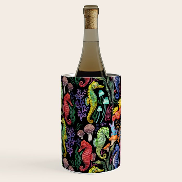 Undersea seahorsesï¼mushrooms and corals- black Wine Chiller Gallery Image 3