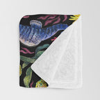 Undersea seahorsesï¼mushrooms and corals- black Throw Blanket Gallery Image 3