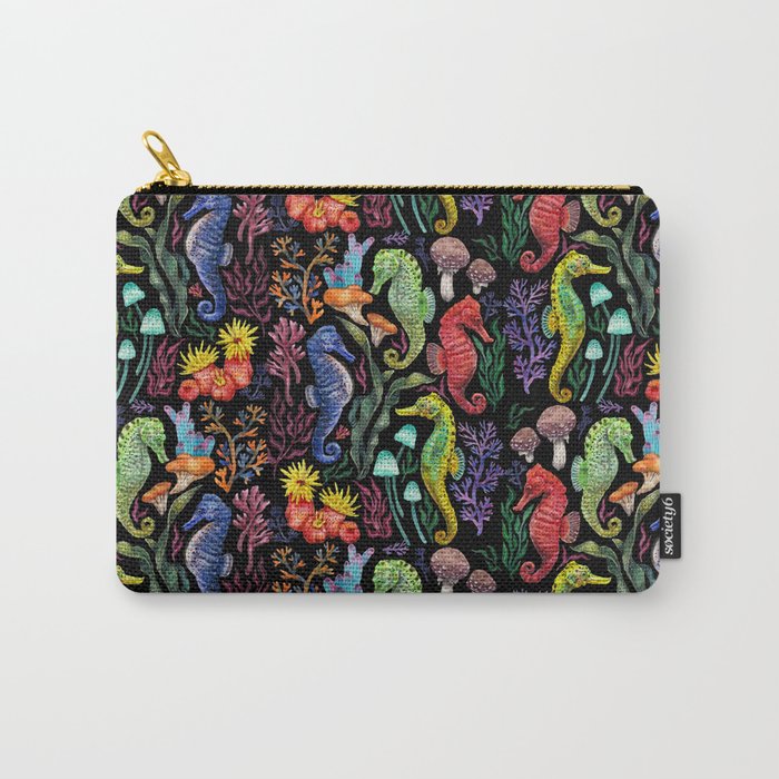 Undersea seahorsesï¼mushrooms and corals- black Carry All Pouch Gallery Image 1