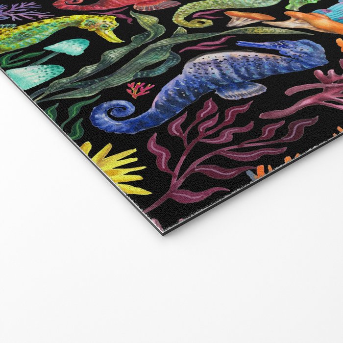 Undersea seahorsesï¼mushrooms and corals- black Welcome Mat Gallery Image 2