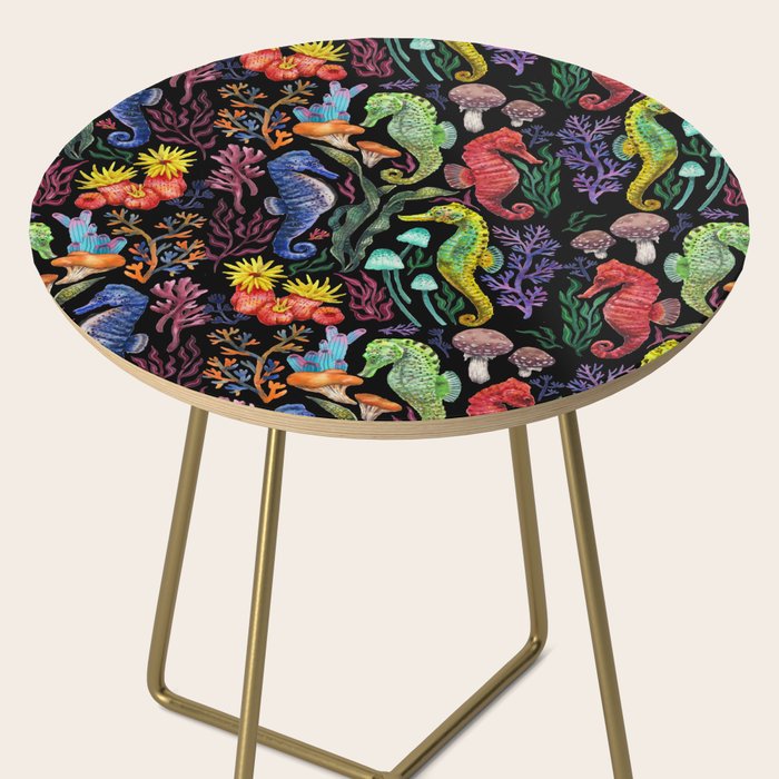 Undersea seahorsesï¼mushrooms and corals- black Side Table Gallery Image 2