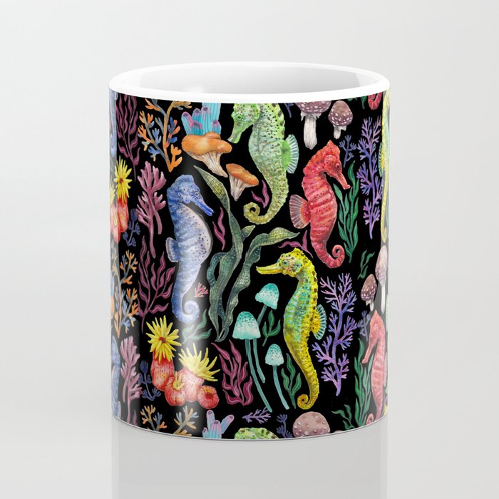 Undersea seahorsesï¼mushrooms and corals- black Coffee Mug Gallery Image 4