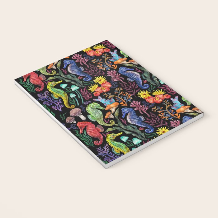Undersea seahorsesï¼mushrooms and corals- black Notebook Gallery Image 3
