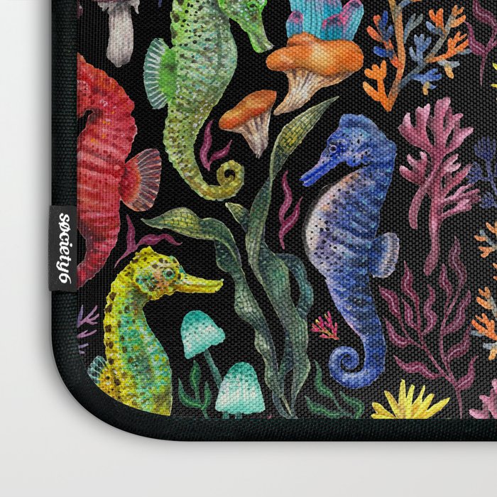 Undersea seahorsesï¼mushrooms and corals- black Laptop Sleeve Gallery Image 3