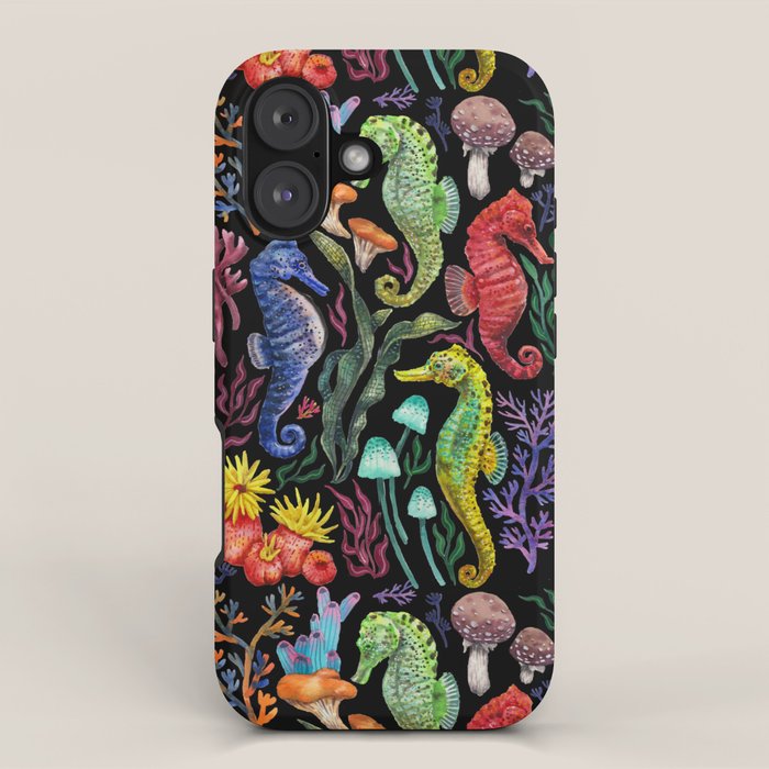 Undersea seahorsesï¼mushrooms and corals- black iPhone Case Gallery Image 1
