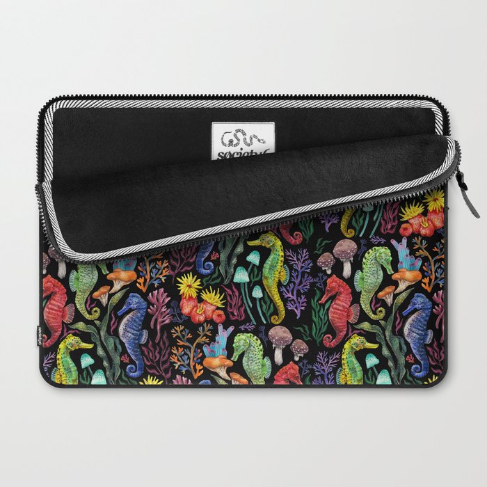 Undersea seahorsesï¼mushrooms and corals- black Laptop Sleeve Gallery Image 2