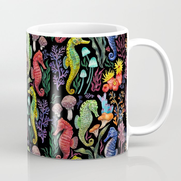 Undersea seahorsesï¼mushrooms and corals- black Coffee Mug Gallery Image 1