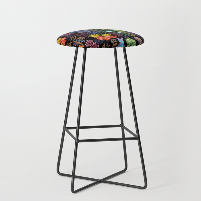 Undersea seahorsesï¼mushrooms and corals- black Stool Gallery Image 1
