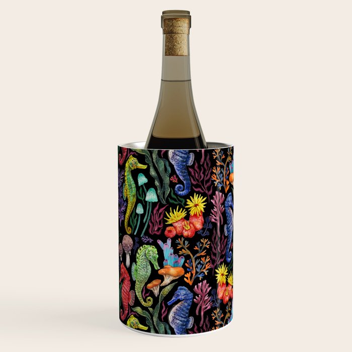 Undersea seahorsesï¼mushrooms and corals- black Wine Chiller Gallery Image 2